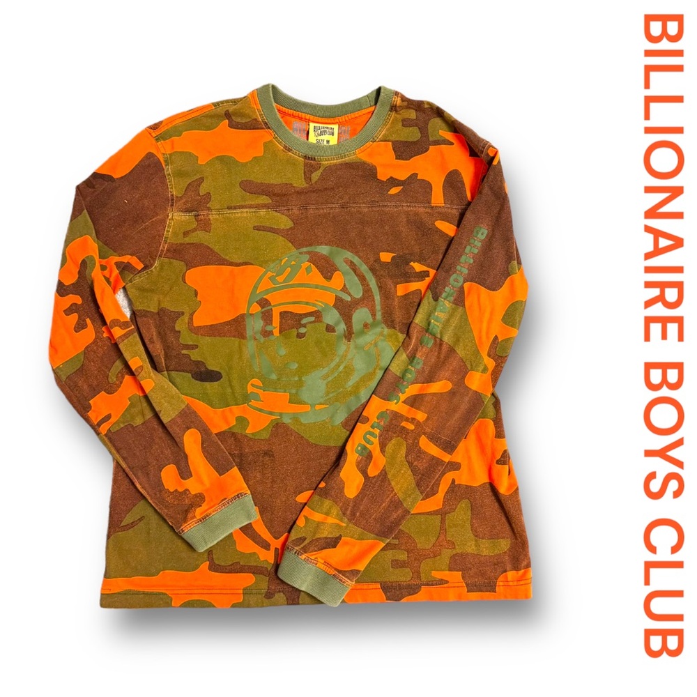 BILLIONAIRE BOY'S CLUB ORANGE CAMO LONG SLEEVE TEE SIZE M